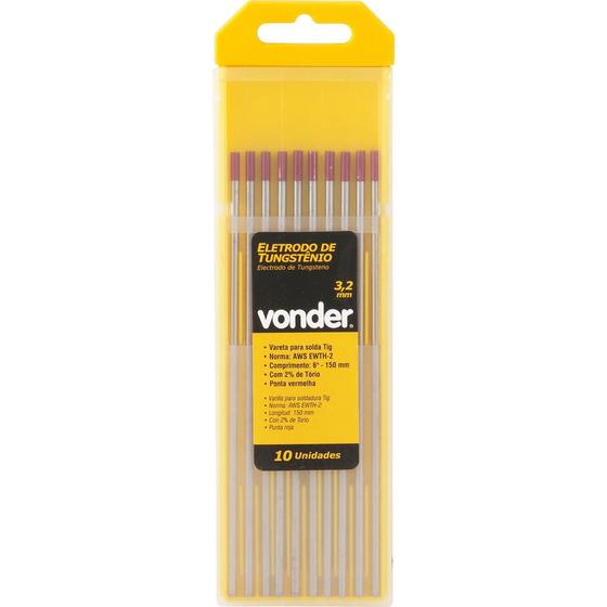 Imagem de Eletrodo tungstênio 3,2mm vermelho com tório com 10 peças - Vonder