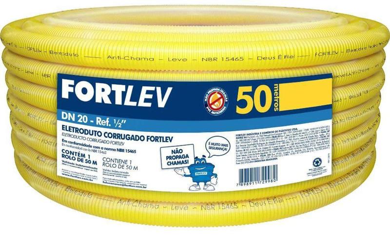 Imagem de Eletroduto Conduite Corrugado 20mm Ou 1/2'' X 50 Metros Amarelo Pvc Rolo Fortlev