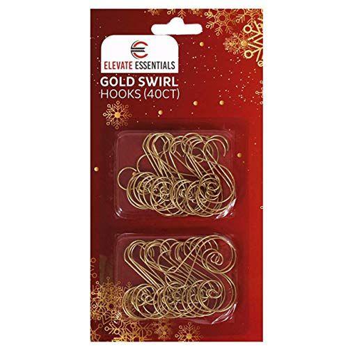 Imagem de Elevate Essentials Gancho de Redemoinho de Ouro, Ganchos de Ornamento S de Ouro, Cabides de Ornamento Decorativo de Ouro, Ganchos de Ornamento de Ouro de Natal para Decoração, Gancho de Suspensão de Arame de Metal, 40 ct