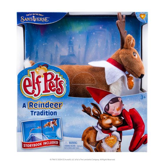 Imagem de Elfo de brinquedo na prateleira Elf Pets Reindeer com livro de histórias e charme