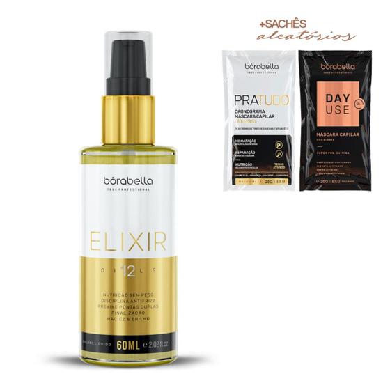 Imagem de Elixir 12 Oils Borabella Finalizador com Proteção Térmica 60ml + Sachê
