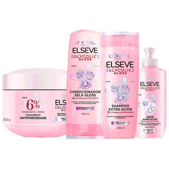 Imagem de Elseve Glycolic Gloss Kit - Shampoo + Condicionador + Creme de Tratamento + Creme Super Gloss