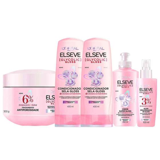 Imagem de Elseve Glycolic Gloss Kit - Shampoo + Condicionador + Creme Super Gloss + Creme de Tratamento + Sérum