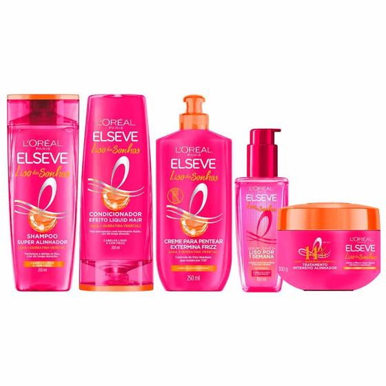 Elseve Liso dos Sonhos Kit – Condicionador + Shampoo + Máscara Capilar + Creme para Pentear + Sérum Leave-In