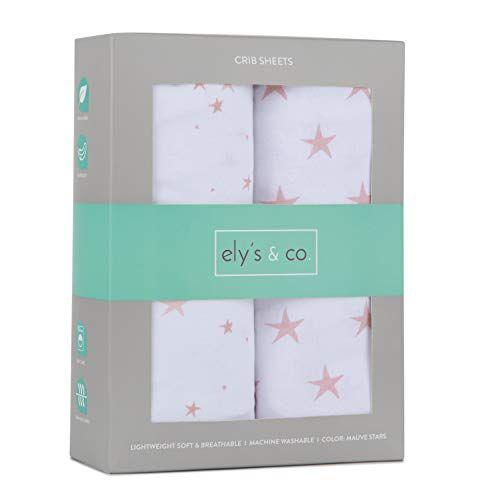 Imagem de Ely's & Co. Crib Sheet - Folha de Cama infantil 100% Jersey Cotton 2 Pack para Baby Girl-Dusty Rose e Mauve Pink Stars...