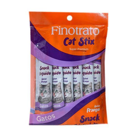 Imagem de Embalagem 6 Snack Líquido Super Premium Gatos Stick sabor Frango 15g- Fino Trato