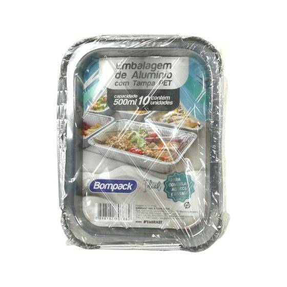 Imagem de Embalagem de Alumínio Média Retangular com Tampa PET - 500ml (10 Unidades)  Thermoprat