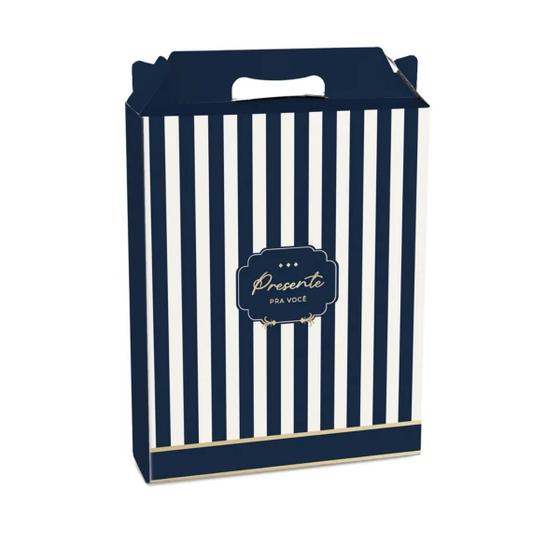 Imagem de Embalagem para Presente Caixa Tipo Maleta Retangular Vertical Modelo Royal Tons Azul P 15x6x18 cm