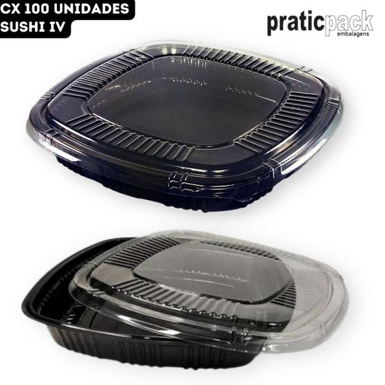 Imagem de Embalagem Plástica Quadrada Combinado Lanche Sushi 4 Praticpack - 28x28x4,5cm - CX 100 Unidades
