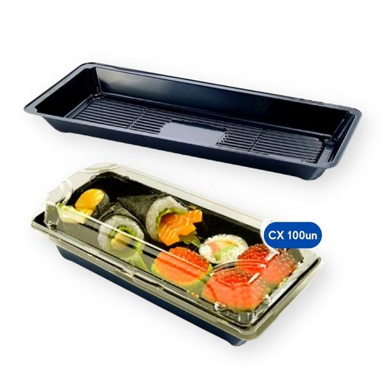 Imagem de Embalagem Plástica Retangular Temaki Lanche Sushi 6 Praticpack - 21x9x4cm - CX 100 Unidades