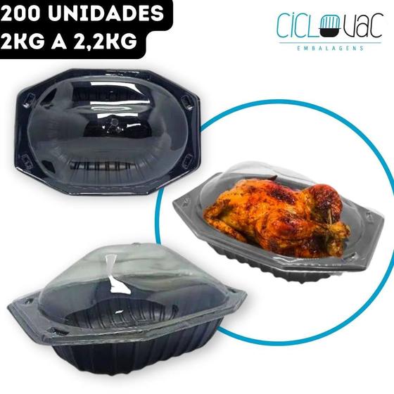 Imagem de Embalagem Térmica para Frango Assado Padaria Pet Plástico Base Preta Ciclovac - 200 Unidades