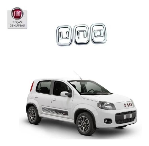 Imagem de Emblema Cromado Uno Tampa Traseira Novo Original Fiat 100192450