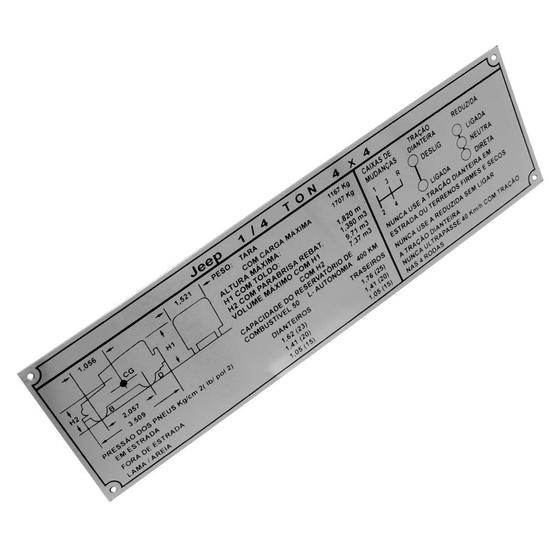 Imagem de Emblema Plaqueta Painel Identificação Técnica Prata Jeep Willys - 4 Marchas - M30