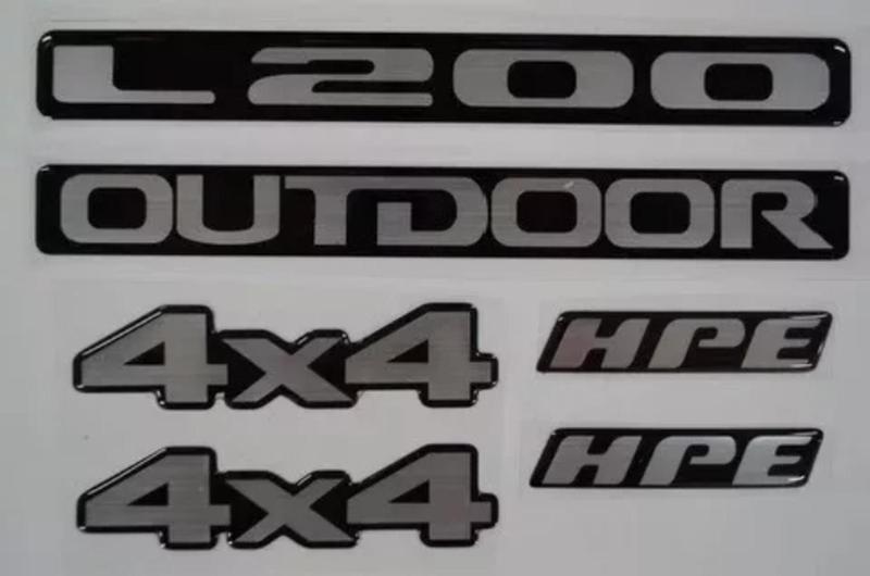 Imagem de Emblemas Resinado L200 Outdoor 4x4 Hpe Mitsubishi (kit 6 Peças)