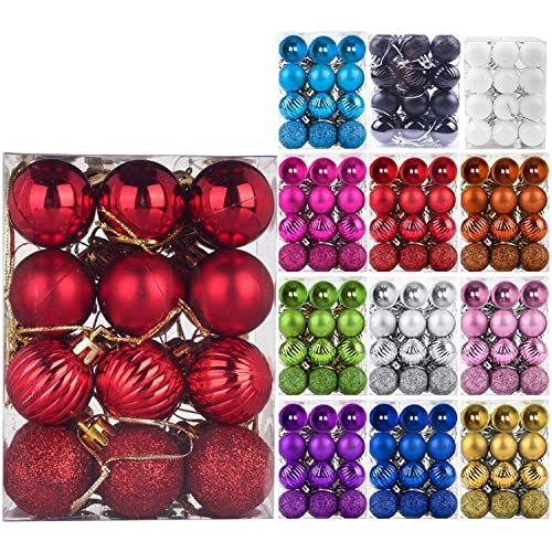 Imagem de Emopeak 24Pcs Bolas de Natal Enfeites para a árvore de Natal - 4 Estilo Shatterproof Christmas Tree Decorações Bola de Penhor para a decoração da festa de casamento de férias (vermelho, 1.3 "/ 3.2CM)