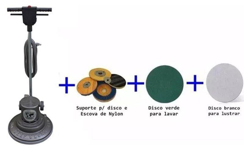 Enceradeira Indl DC 350 Super Plus com suporte, escova disco verde e disco branco Menor preço em Enceradeira Indl DC 350 Super Plus com suporte, escova disco verde e disco branco