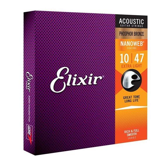 Imagem de Encordoamento 010 Elixir Extra Light Bronze Nanoweb p/Violão Aço 16002