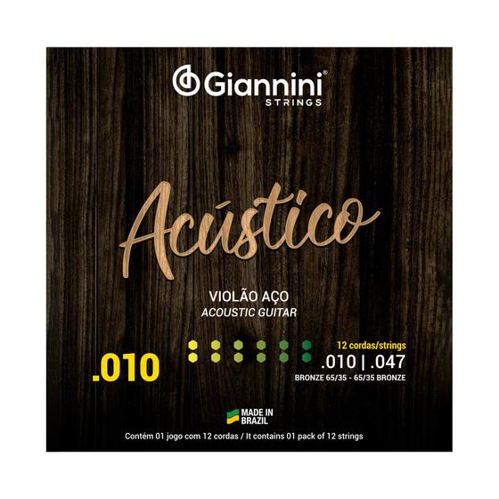 Imagem de Encordoamento AÇO Giannini  p/ Violão de 12 cordas -- ACÚSTICO .010 -- GESWAM12 - .010-.050 - Bronze 65/35