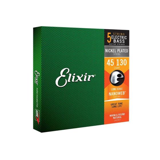 Imagem de Encordoamento Baixo 5 Cordas 045 Elixir Light Long Scale Nanoweb Made In USA 14202