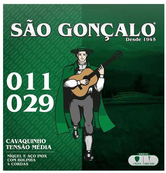 Imagem de Encordoamento cavaco são gonçalo níquel com bolinha tensão média extra corda e palheta jogo cavaquinho