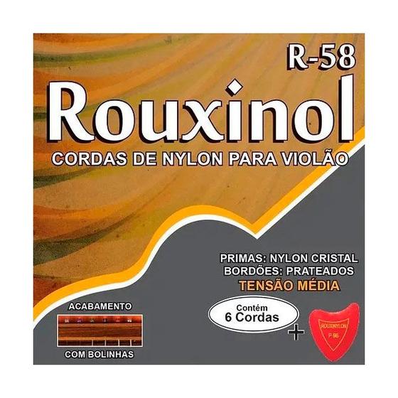 Imagem de Encordoamento cordas violao nylon rouxinol r58 media bolinha