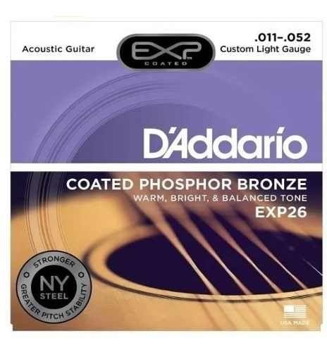 Imagem de Encordoamento D'ADDARIO para Violão Aço em Bronze Custom Light Gauge - EXP26 011 052