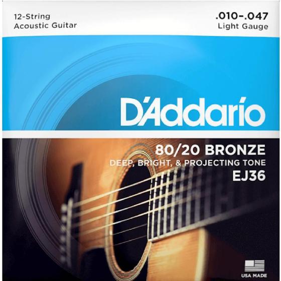 Imagem de Encordoamento Daddario Violão 010 Aço Bronze 12 cordas Ej36