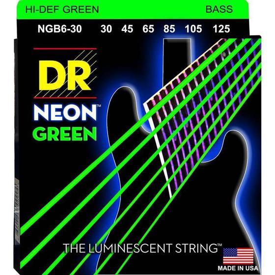 Imagem de Encordoamento DR Strings NEON Green Baixo 6 Cordas 30-125