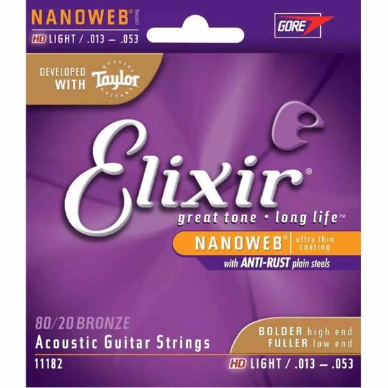 Imagem de Encordoamento Elixir Violão Aço 013 80/20 Nano Web HDLT