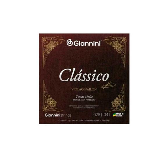 Imagem de Encordoamento Giannini Clássico P/violão Nylon 65/35 Prateado Média Genwpm F108