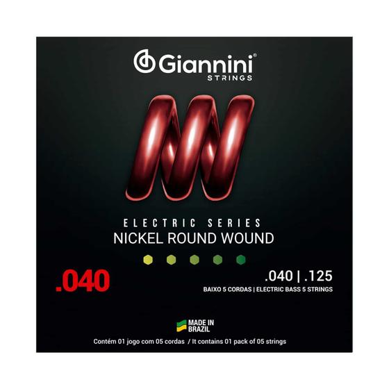 Imagem de Encordoamento giannini contra baixo 5 cordas 0.040 - 125  jogo de corda encapada nickel round resistente profissional