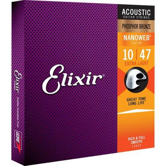 Imagem de Encordoamento Para Violão .010 Extra Light Phosphor Bronze Nanoweb 16002 Elixir F002