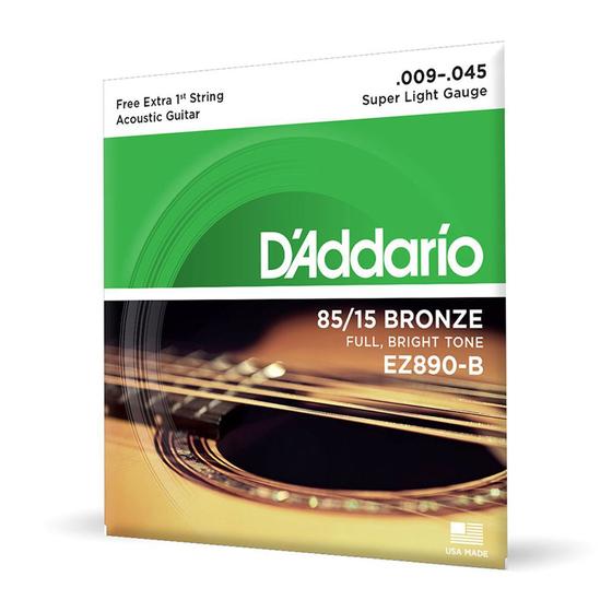 Imagem de Encordoamento Para Violão Aço .009-.045 Com Corda Extra PL009 D'Addario Bronze 85/15 EZ890-B