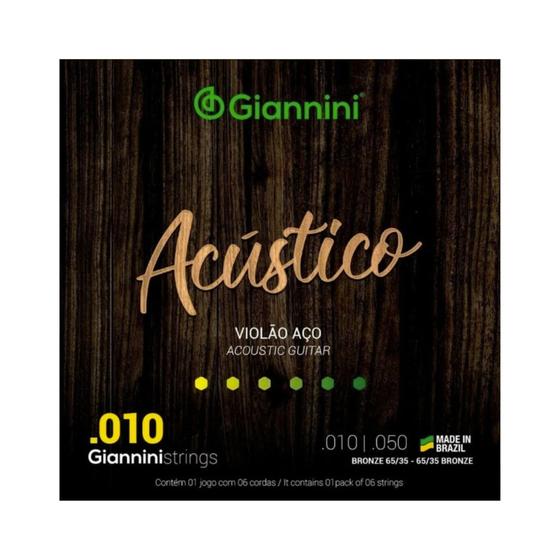 Imagem de  Encordoamento Para Violão Aço .010 Giannini GESWAM Acústico Bronze 65/35