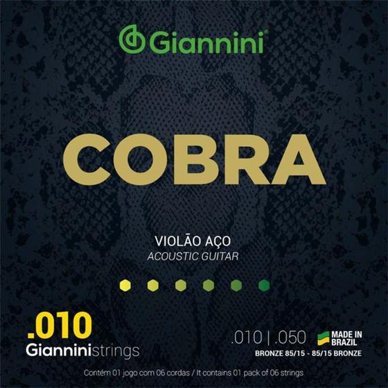 Imagem de Encordoamento para Violão Aço 6 cordas Giannini Cobra Bronze 85/15 GEEFLE (.010  .050)