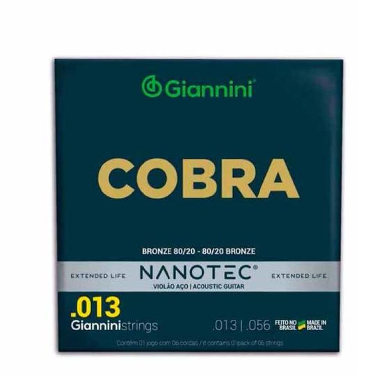 Imagem de Encordoamento para violão  Aço 6 cordas Giannini Nanotec Cobra Bronze  80/20 CA82M PN (.013 - .056)