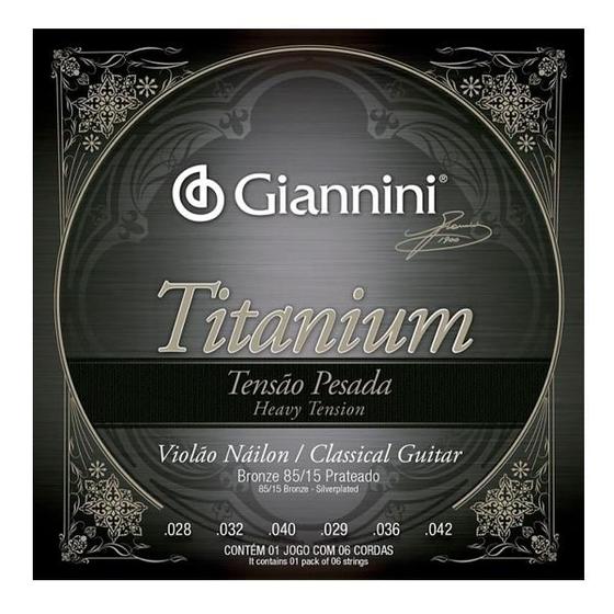 Imagem de Encordoamento Para Violão Nylon 6 Cordas TITANIUM Bronze 85/15 GENWTA Pesada - GIANNINI