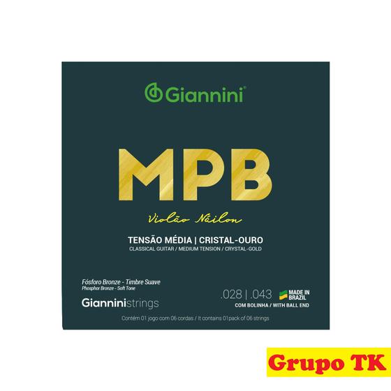 Encordoamento para violão nylon cristal-ouro tensao média com bolinha genwg - GIANNINI Menor preço em Encordoamento para violão nylon cristal-ouro tensao média com bolinha genwg - GIANNINI