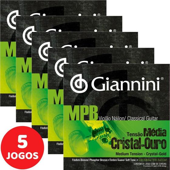 Encordoamento Para Violão Nylon Giannini MPB Tensão Média Cristal-Ouro GENWG - Kit Com 5 Unidades Menor preço em Encordoamento Para Violão Nylon Giannini MPB Tensão Média Cristal-Ouro GENWG - Kit Com 5 Unidades