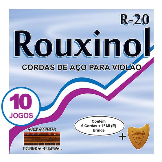 Imagem de Encordoamento R20 Rouxinol Kit 10 Jogos Violão Aço C/ Bolinha Original