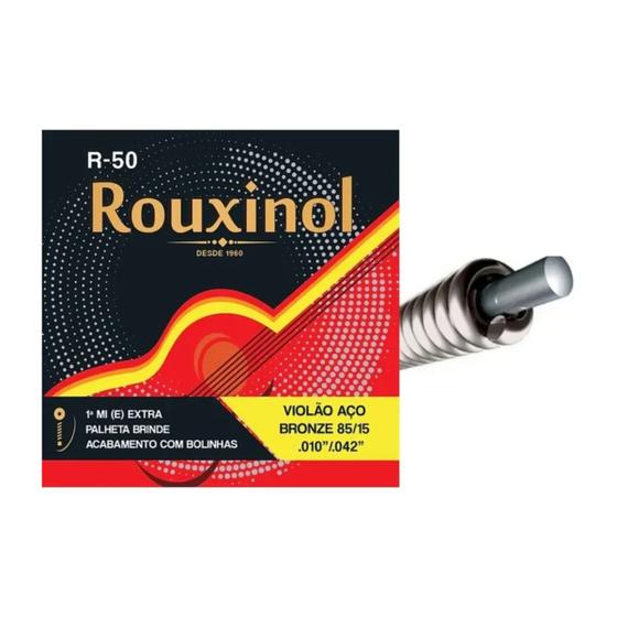 Imagem de Encordoamento Rouxinol Violão Aço Bronze R 50 Com Bolinha