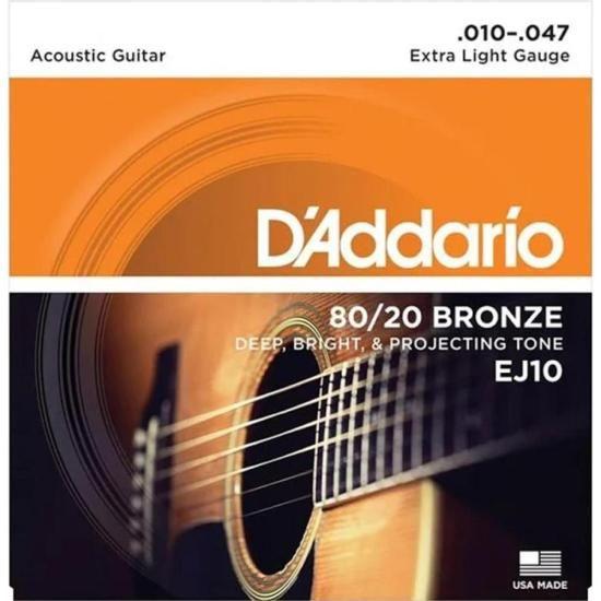 Imagem de Encordoamento Violão Aço .010-.047 80/20 Bronze EJ10-B D Addario Com Corda Extra PL010