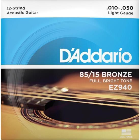 Imagem de Encordoamento Violão Aço 12 Cordas .010-.050 85/15 Bronze EZ940 D Addario