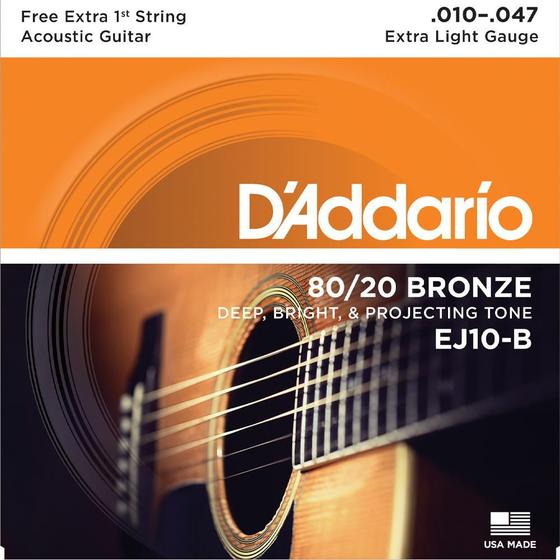 Encordoamento Violão Aço Daddario .010 80/20 EJ10 Menor preço em Encordoamento Violão Aço Daddario .010 80/20 EJ10