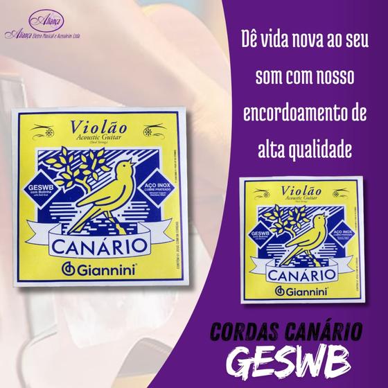 Imagem de Encordoamento Violão Aço Giannini Canário GESWB jogo Cordas Com Bolinha Tensão Média