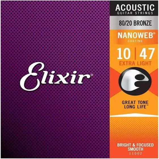 Imagem de Encordoamento Violao Elixir 11002 Aço .010-.047 Nanoweb - 80/20 Bronze