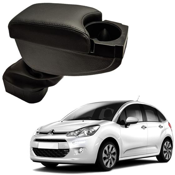 Imagem de Encosto Descanso Apoio Braço com Porta Copos Cor Preto Citroen C3 2013 a 2019