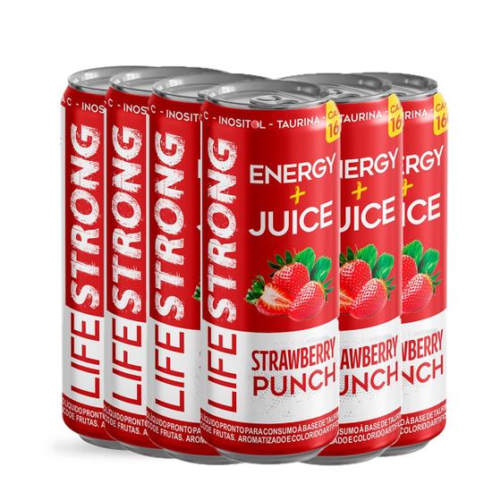 Imagem de Energético Sabor Morango Com Vitaminas 6 Unidades 473ml Cada Life Strong