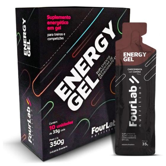 Imagem de Energy Gel FourLab 35g (Sache) Chocomenta com Cafeina - 1display-10un Carbogel energel gel de carboidrato