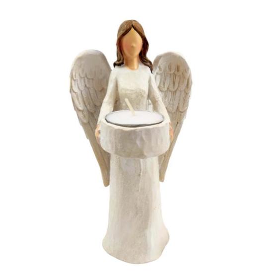 Imagem de Enfeite Anjo Castiçal Com Vela Decoração 20Cm Branco Moderno